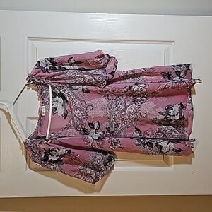 Studio Y Pink Gray Sheer Short Sleeve Ruffle Collar Shirt Size S